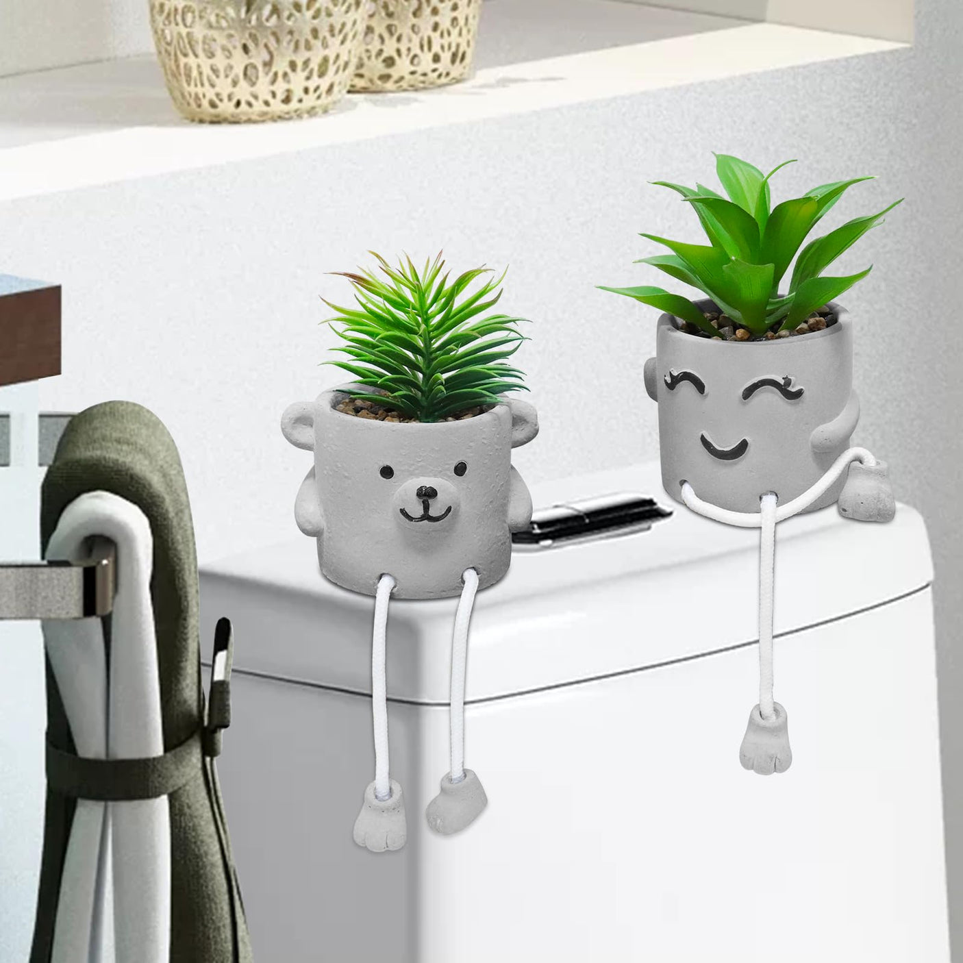 Zerzsy 3pcs Creative Artificial Succulents with Gray Flower Pots, Mini Potted Succulents for Home Office Desk Decor and Gift Choice