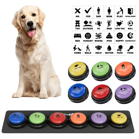 Dog Buttons for Communication, 8 Pcs Dog Talking Button Set, 30s Recordable Voice Pet Buzzer Training Buttons, Speaking Button for Dogs with Waterproof Anti-Slip Dog Button Mat and 48 Scene Stickers