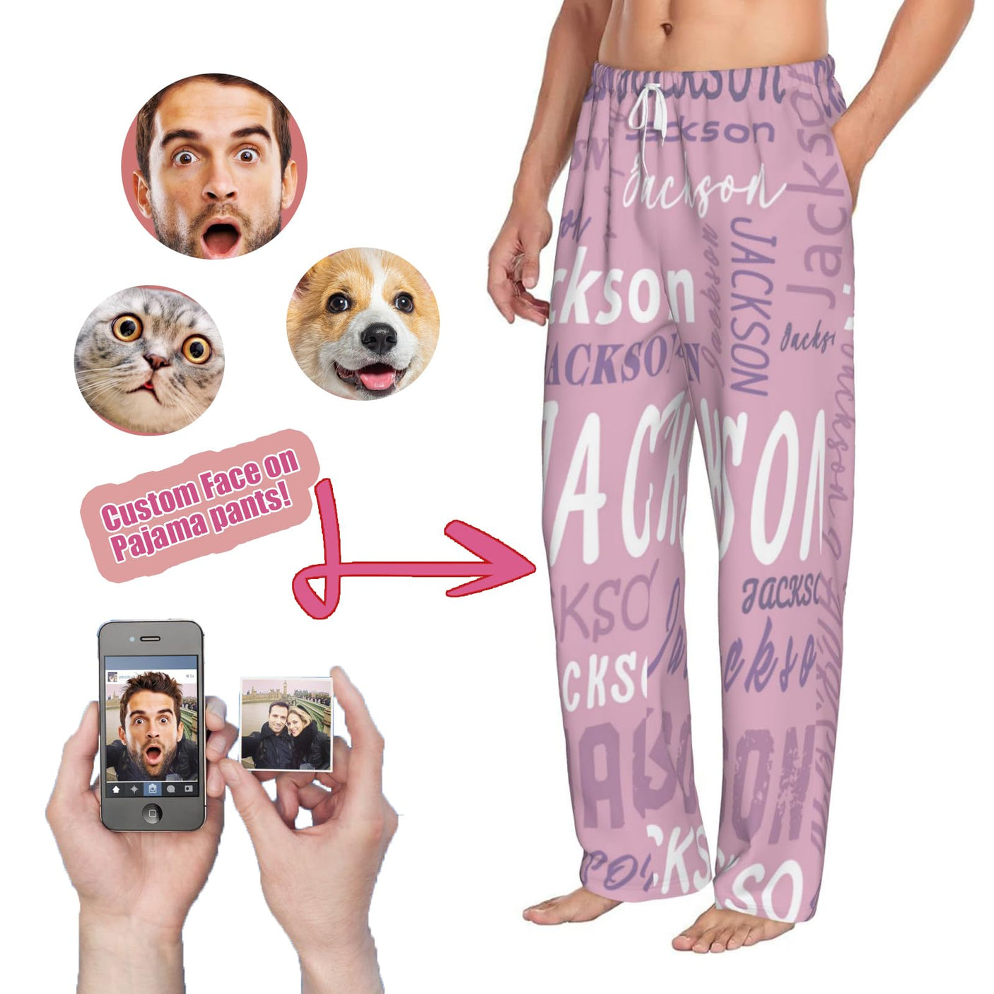 Custom Pajamas Pants Plaid Personalized Funny PJ Pant Design with Face Pajama for Men Women Dog Pet