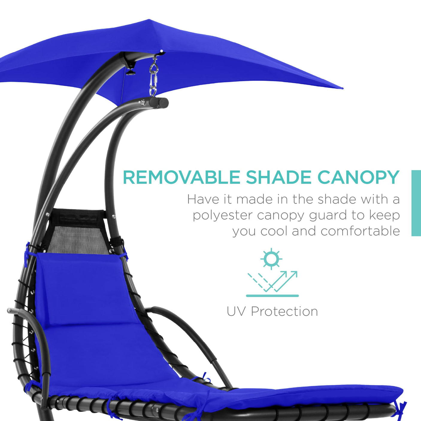 Best Choice Products Outdoor Hanging Curved Steel Chaise Lounge Chair Swing w/Built-in Pillow and Removable Canopy -Red