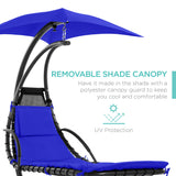 Best Choice Products Outdoor Hanging Curved Steel Chaise Lounge Chair Swing w/Built-in Pillow and Removable Canopy -Red