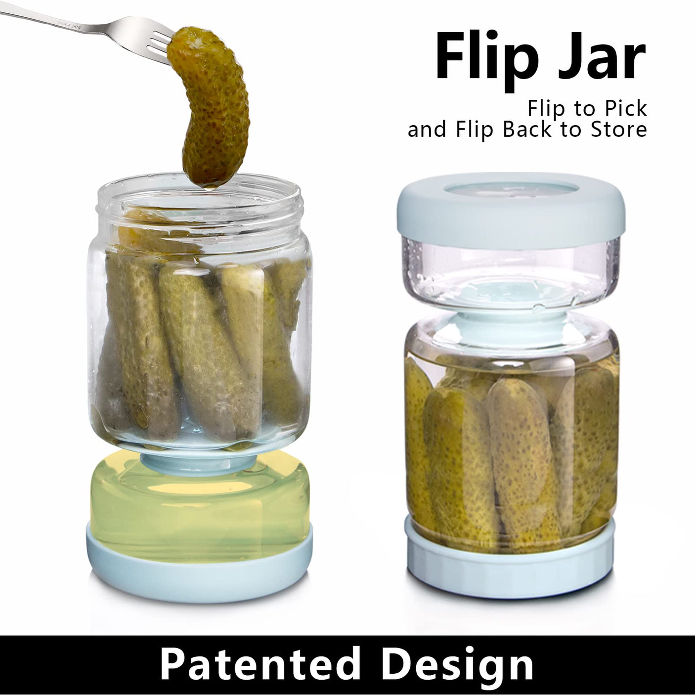 WhiteRhino Pickle Jar with Strainer Flip,34oz Pickle Container Pickle and Olive Hourglass Jar,Glass Flip Pickle Jar Juice Separator Jar with Airtight Lid for Jalapeno Gherkin