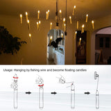 20 Pcs Floating Candles with Wand, Hanging Candles with Timer, Magic Deco Candles Flickering Warm Light, Flameless Taper Candles with Wand Remote, LED Candlesticks for Birthday Halloween Party Decor