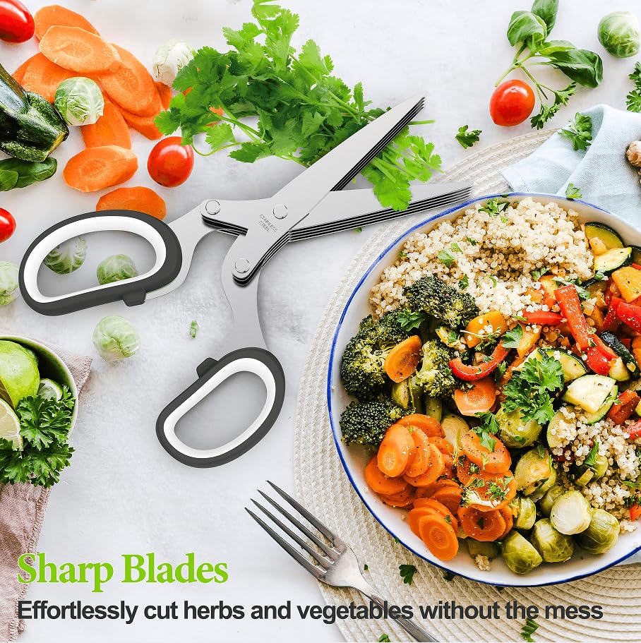 2025 Upgraded Herb Scissors, Effortless Herb Shears Cutter Tool with Sharp Stainless Steel Blades for Fresh Herbs, Must-Have Kitchen & Cooking Gadget, Green