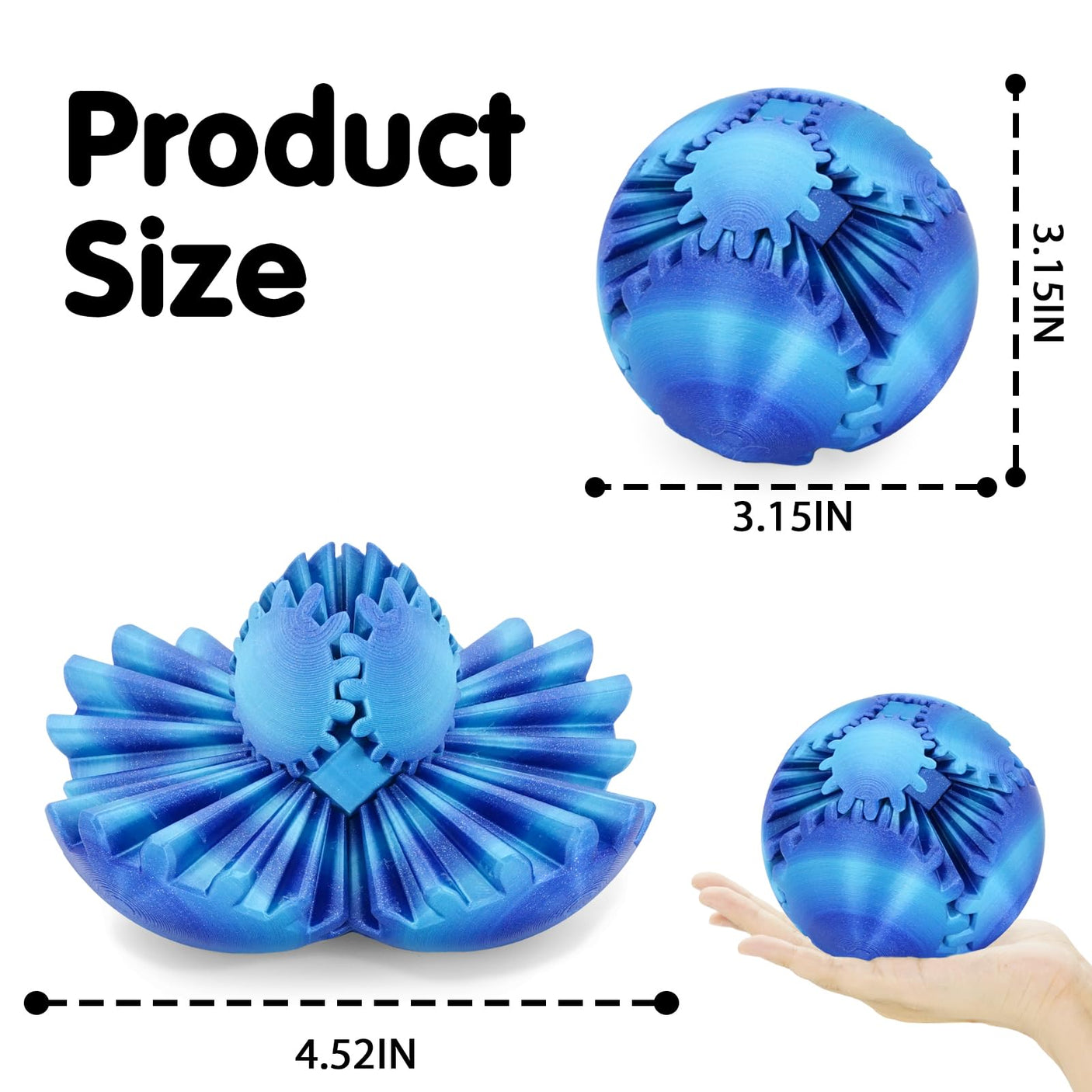 Gear Ball 3D Printed Cube Fidget Toy,Gear Sphere Fidget Toys,Sensory Toys for Stress and Anxiety Relief, Desk Toy Fidget Spinners,Stocking Stuffers for Adults & Kids Gift(Blue Green, 3.1 Inch)