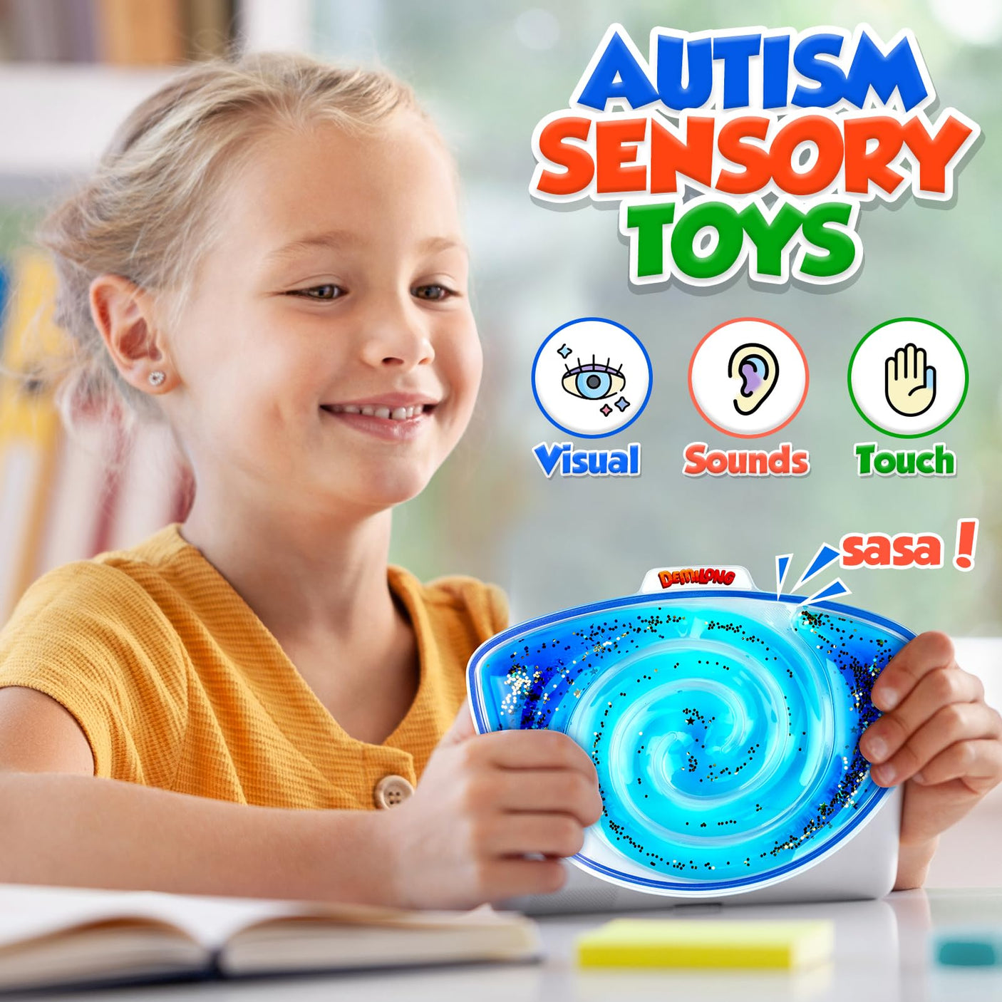 Squishy Sensory Toys for Kids - 4 Pack Fidget Toy Sensory Maze for Autism - Stress Relief Toys for Calm Down - Squeeze Fidget Toy Filled Goo, Glitter, Prizes for Kids Classroom,Classroom Must Haves