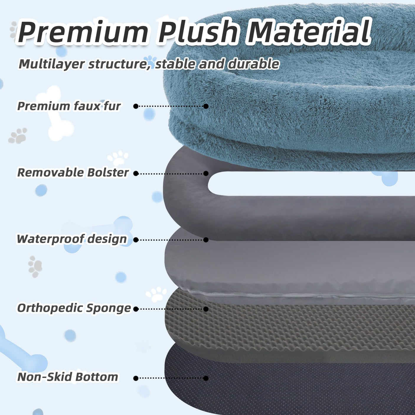 Human Dog Bed, Large Dog Beds for Humans Size Fits You and Pets, Washable Faux Fur Orthopedic Human Pet Bed for People Doze Off, Napping, Present Pillow, Blanket, Strap - Khaki