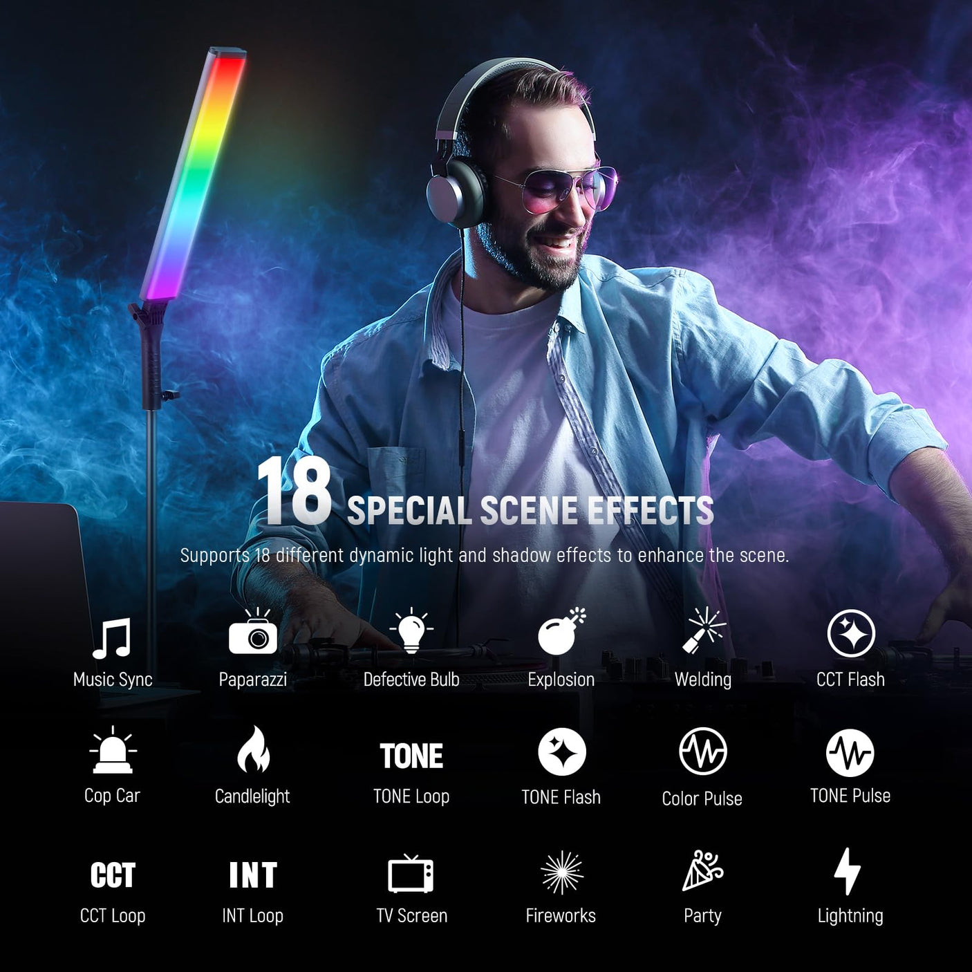 NEEWER RGB LED Video Light Stick, Touch Bar & APP Control, Magnetic Handheld Photography Lighting Wand, Dimmable 3200K~5600K CRI98+ Full Color LED Light with 6400mAh Battery, 17 Scenes, RGB1