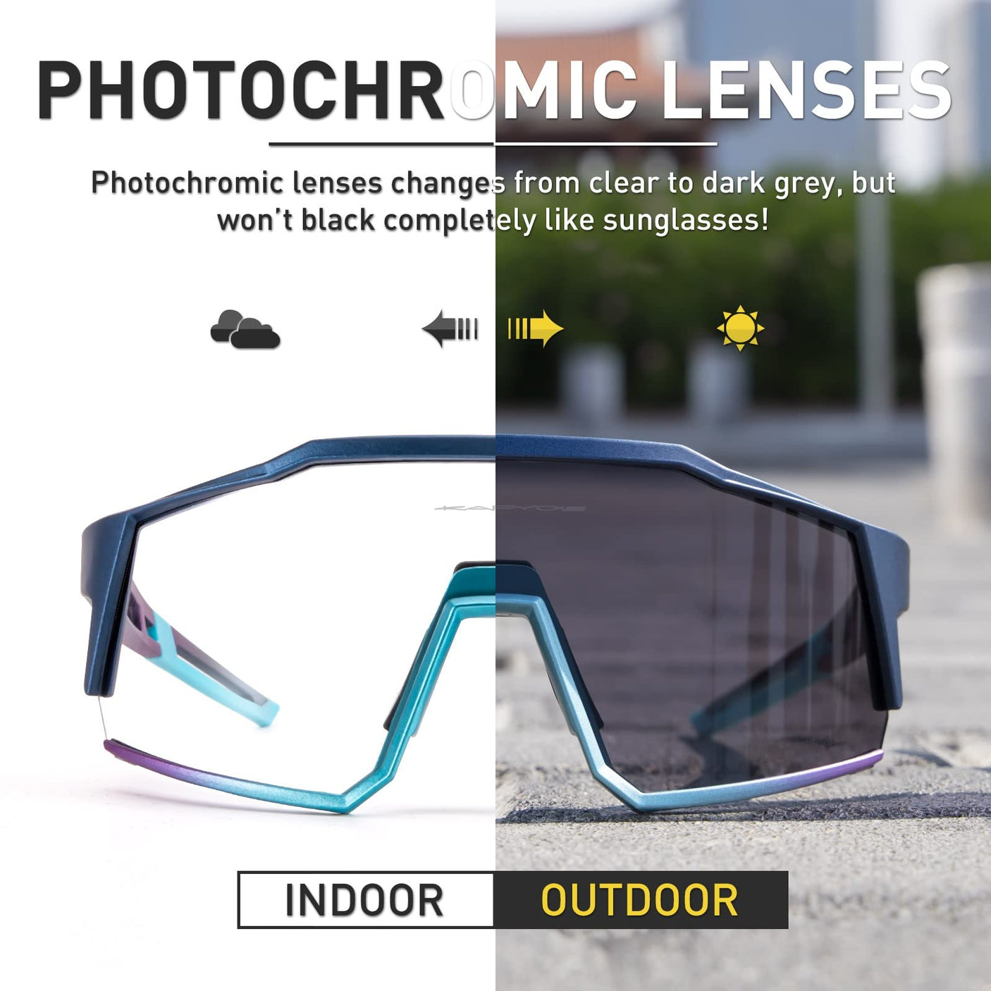 KAPVOE Photochromic Cycling Glasses MTB Clear Mountain Bike Transition Bicycle Sunglasses for Men Women - K9022