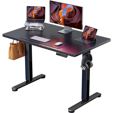 ErGear Height Adjustable Electric Standing Desk, 55 x 28 Inches Sit Stand up Desk, Large Memory Computer Home Office Desk with Two-Piece Desktop (Black)