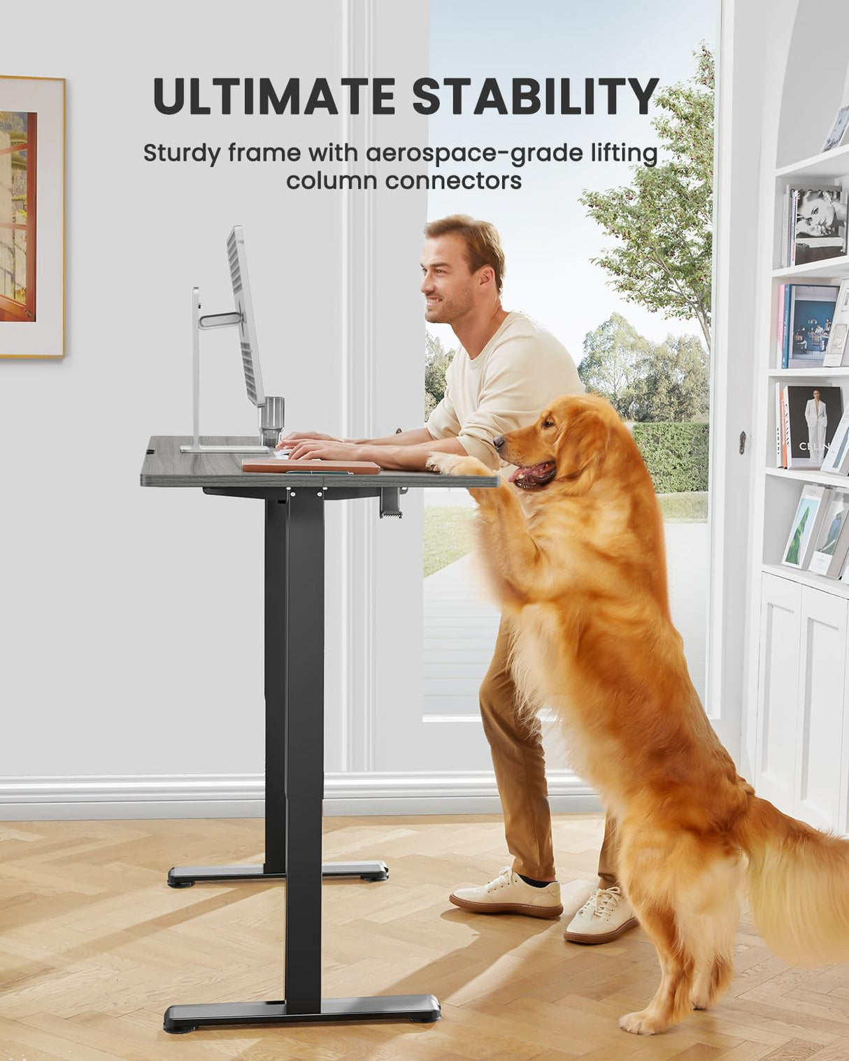 ErGear Height Adjustable Electric Standing Desk, 55 x 28 Inches Sit Stand up Desk, Large Memory Computer Home Office Desk with Two-Piece Desktop (Black)