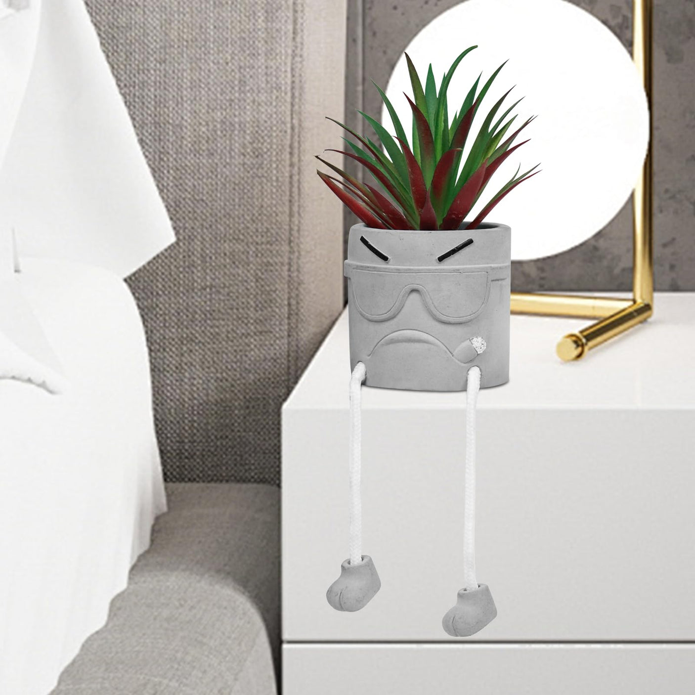 Zerzsy 3pcs Creative Artificial Succulents with Gray Flower Pots, Mini Potted Succulents for Home Office Desk Decor and Gift Choice