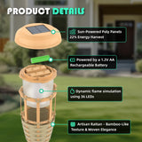 Flickering Flames Solar Powered Lights - Upgraded Solar Torches Waterproof Outdoor Decorative Lighting Auto On/Off, Handmade Bamboo Finish, 2-Pack