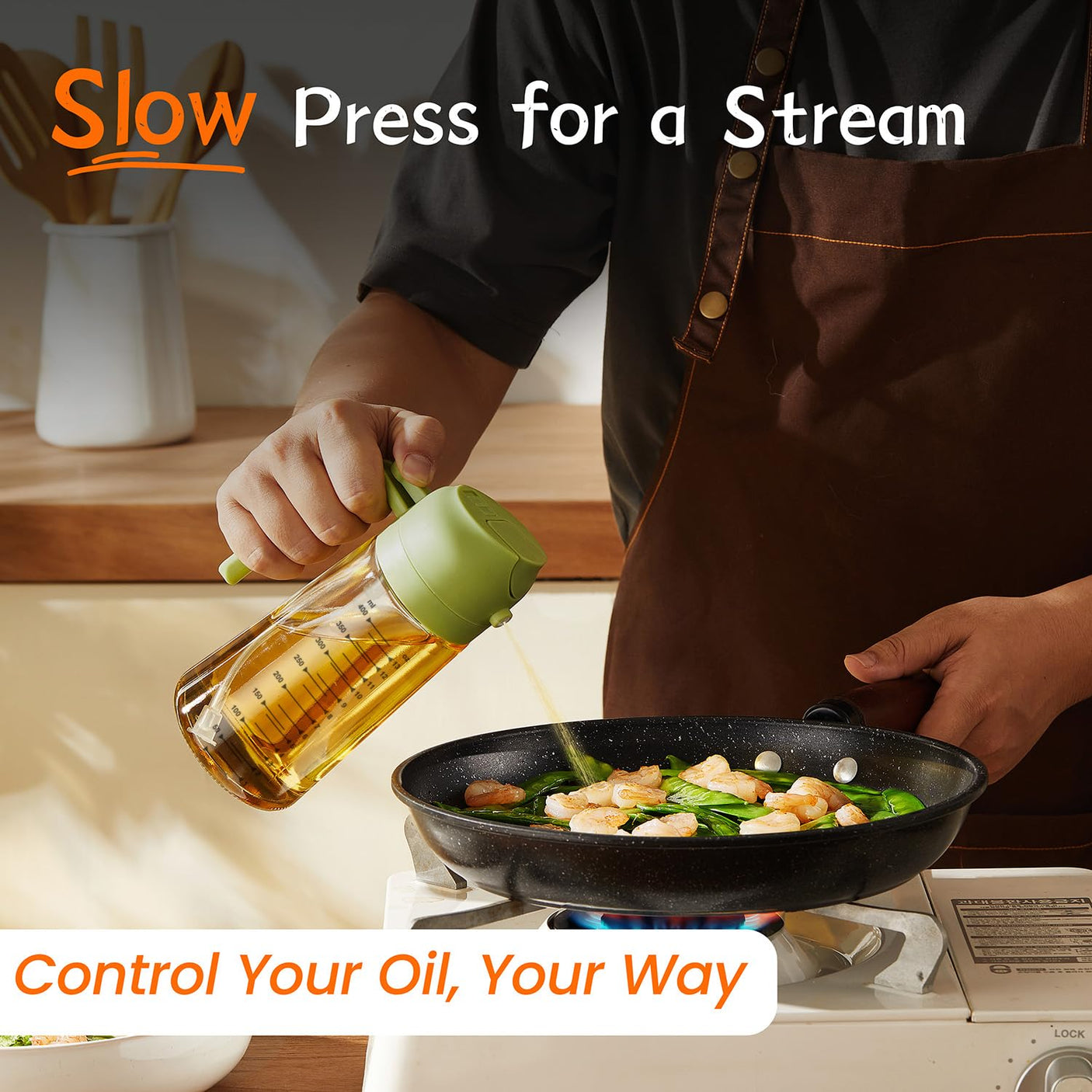 TrendPlain 16oz/470ml Glass Olive Oil Sprayer for Cooking - 2 in 1 Olive Oil Dispenser for Kitchen Gadgets, Air Fryer, Salad, and BBQ - Navy