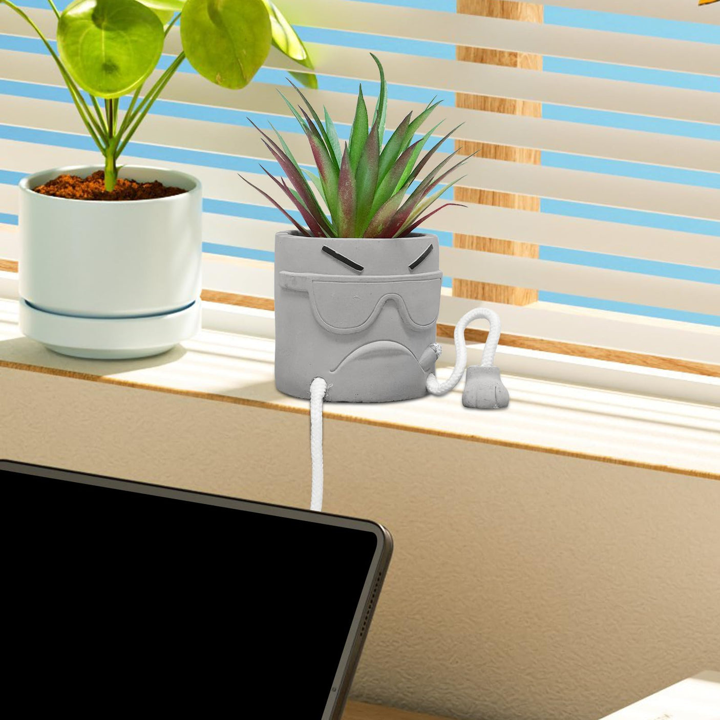 Zerzsy 3pcs Creative Artificial Succulents with Gray Flower Pots, Mini Potted Succulents for Home Office Desk Decor and Gift Choice
