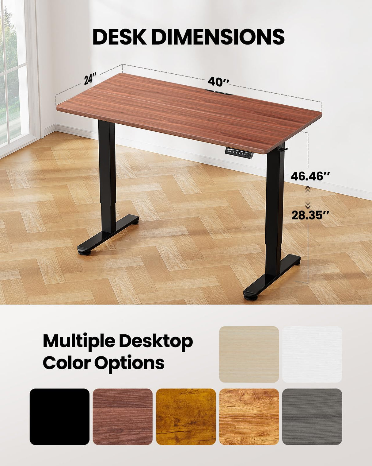 ErGear Height Adjustable Electric Standing Desk, 55 x 28 Inches Sit Stand up Desk, Large Memory Computer Home Office Desk with Two-Piece Desktop (Black)