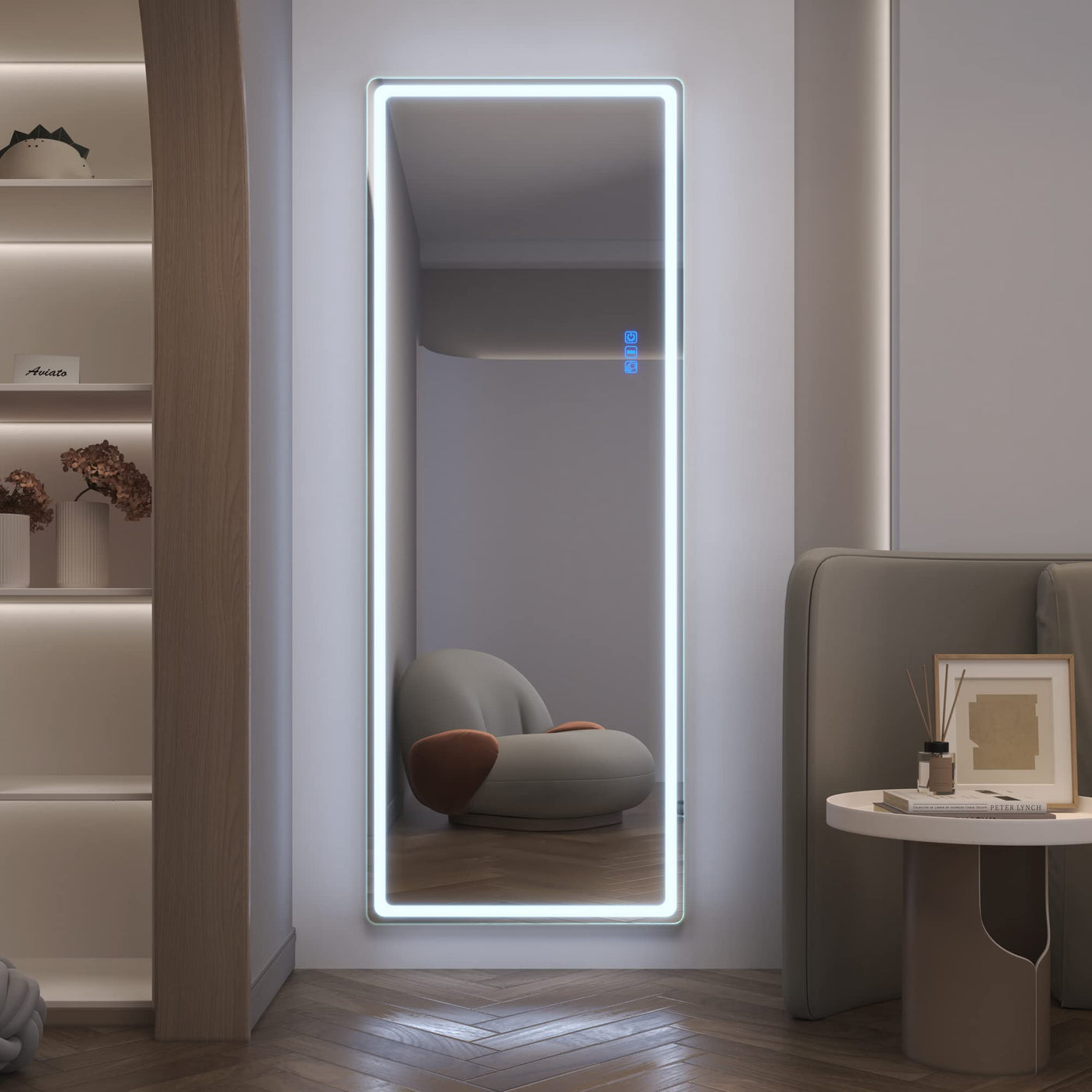 LVSOMT LED RGB Full Length Mirror, Full Body Mirror with Lights, Wall Mounted Lighted Mirror, Over The Door Hanging Mirror, 14 LED Light + Dimmable Brightness + Adjustable Speed, 47" x 16"