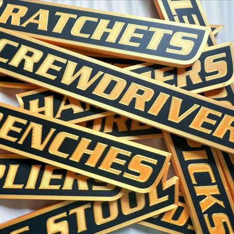 12 Pack of Magnetic Toolbox Labels, 3D-Printed Tool Box Labels, General Tool Box Organize Accessories, Reusable Tags for Steel Toolboxes, Carts, Drawers, and Cabinets(Black)