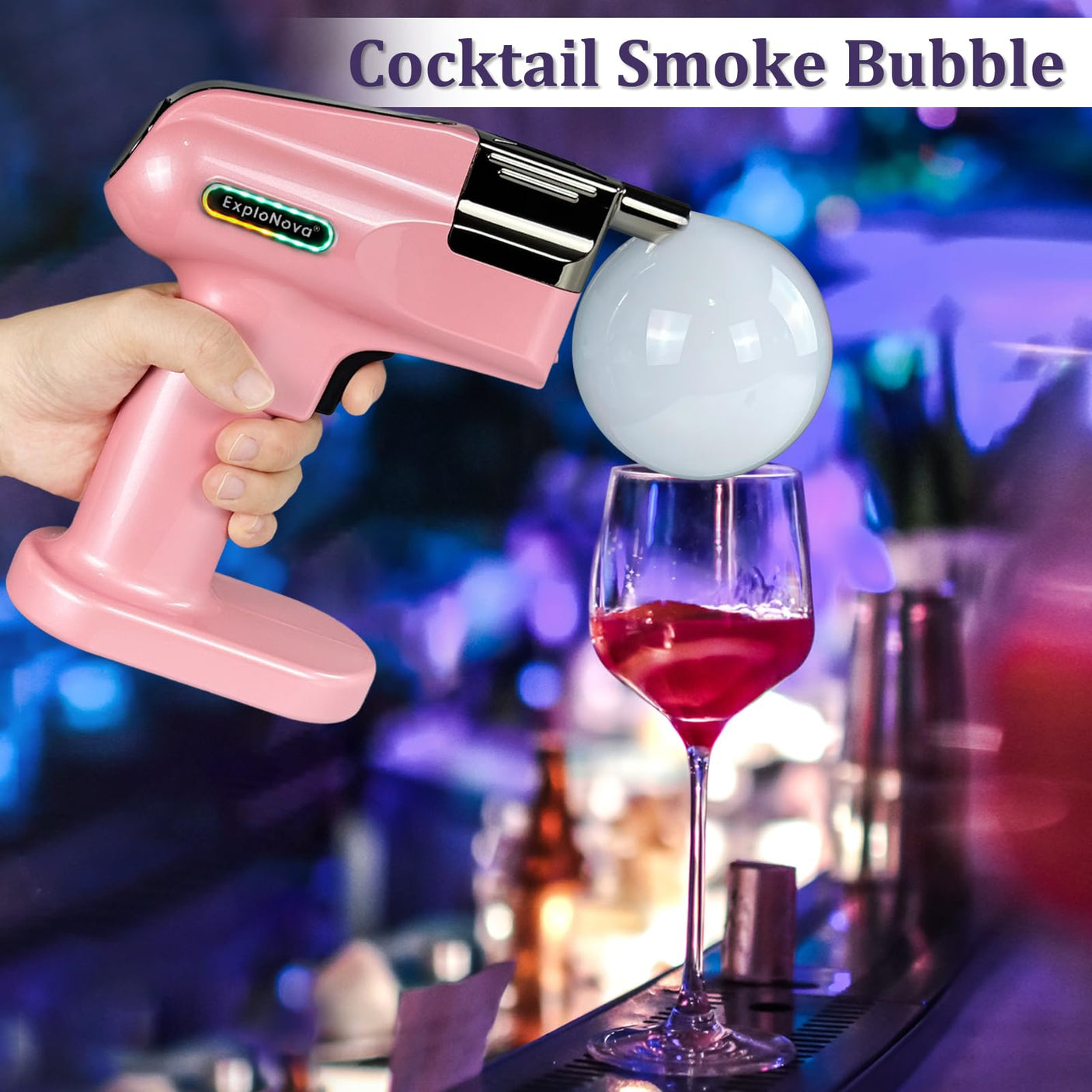 Cocktail Bubble Smoke Gun with 5 Flavour Aroma Pods and Edible Bubbles, Electric Bubble Smoke Machine, Food Drink Decor Perfect for Bar, Party and Home, Gift for Engagement & Birthday