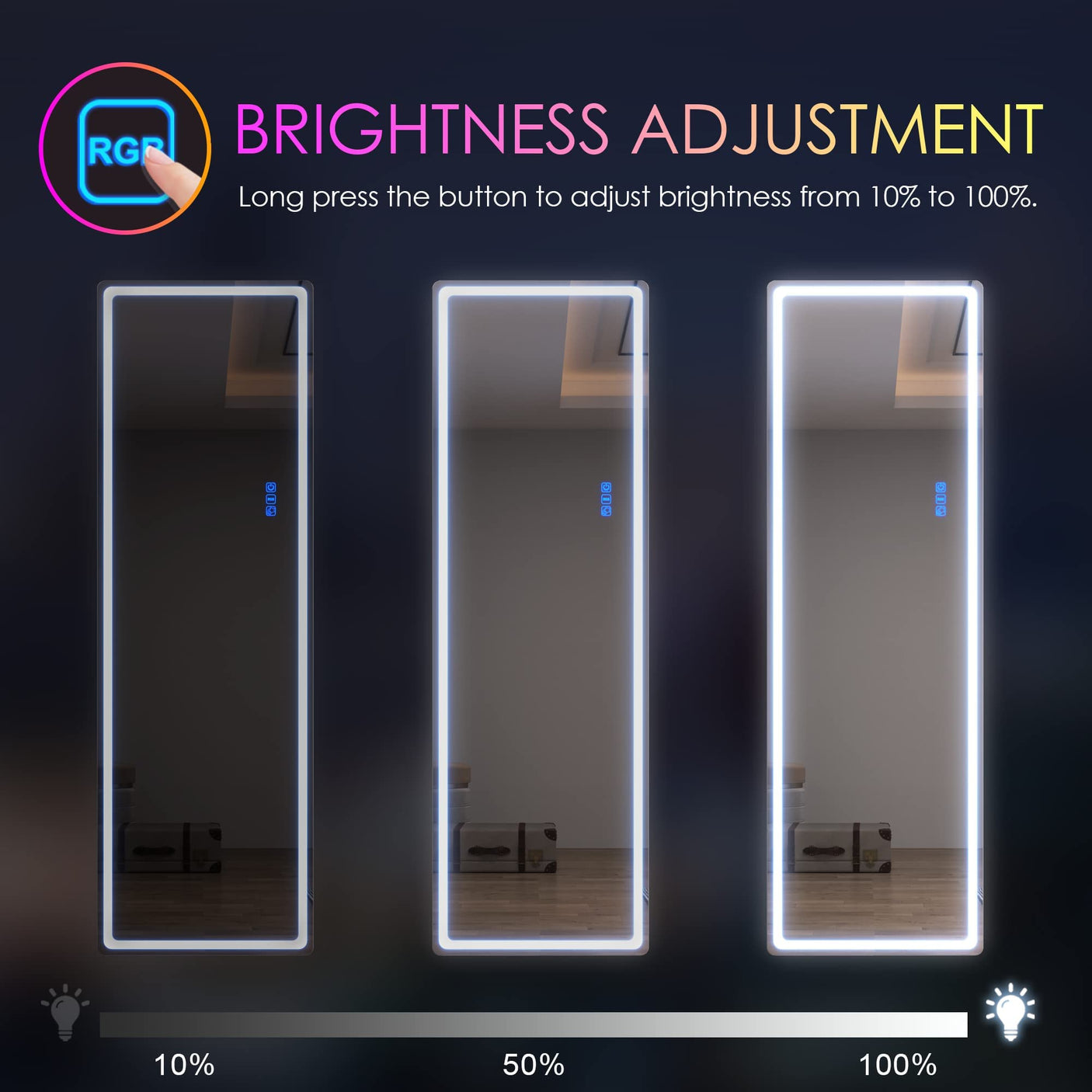 LVSOMT LED RGB Full Length Mirror, Full Body Mirror with Lights, Wall Mounted Lighted Mirror, Over The Door Hanging Mirror, 14 LED Light + Dimmable Brightness + Adjustable Speed, 47" x 16"