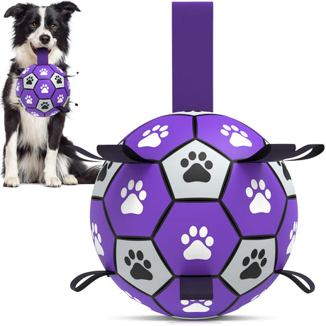 QDAN Premium Dog Toys Balls, Dog Soccer Ball with Straps, Dog Birthday Gifts, Herding Ball, Durable Balls for Small Medium Pet, Puppy Outdoor Toy, Pet Training Soccer Ball, World Cup Soccer (6 Inch)