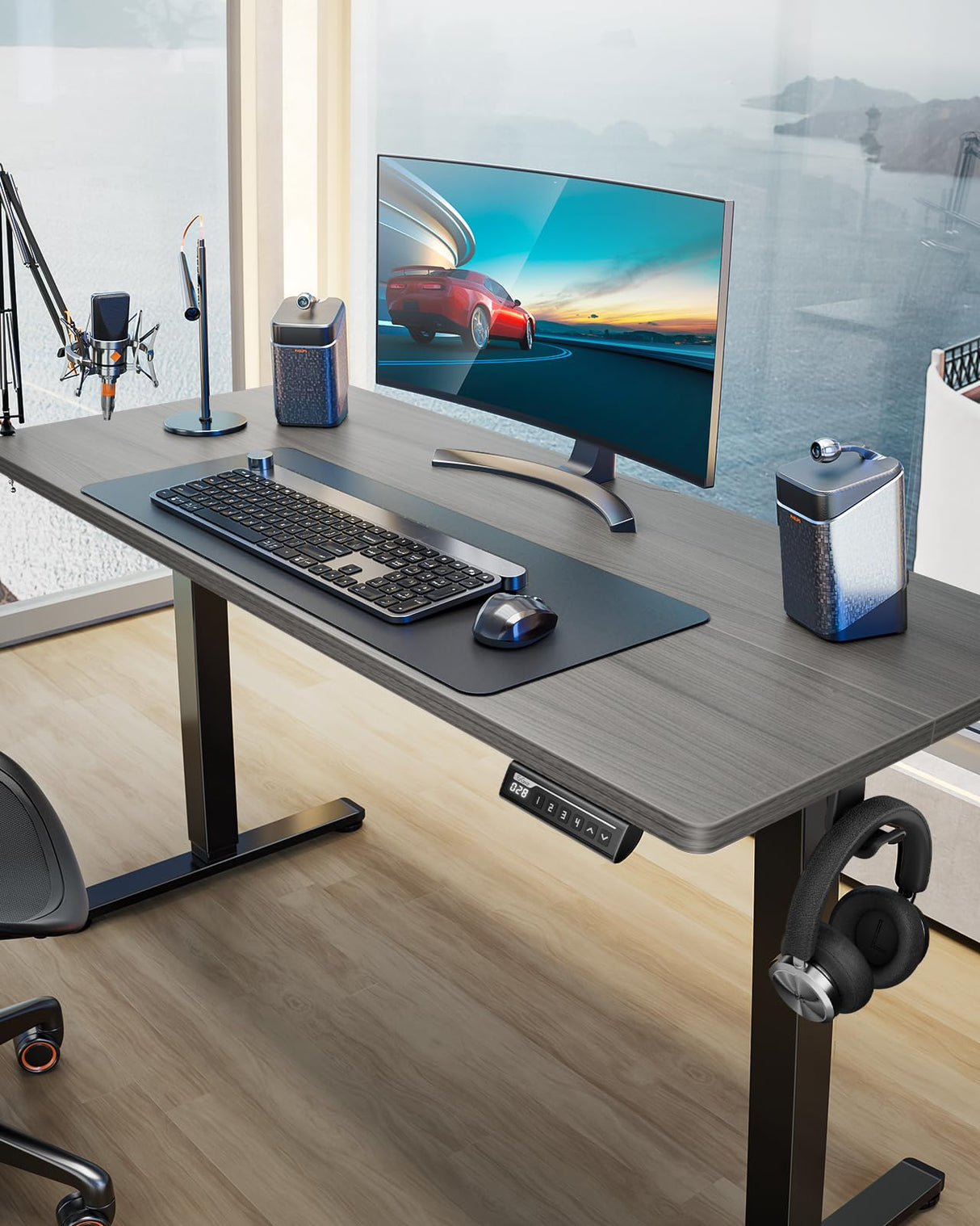 ErGear Height Adjustable Electric Standing Desk, 55 x 28 Inches Sit Stand up Desk, Large Memory Computer Home Office Desk with Two-Piece Desktop (Black)