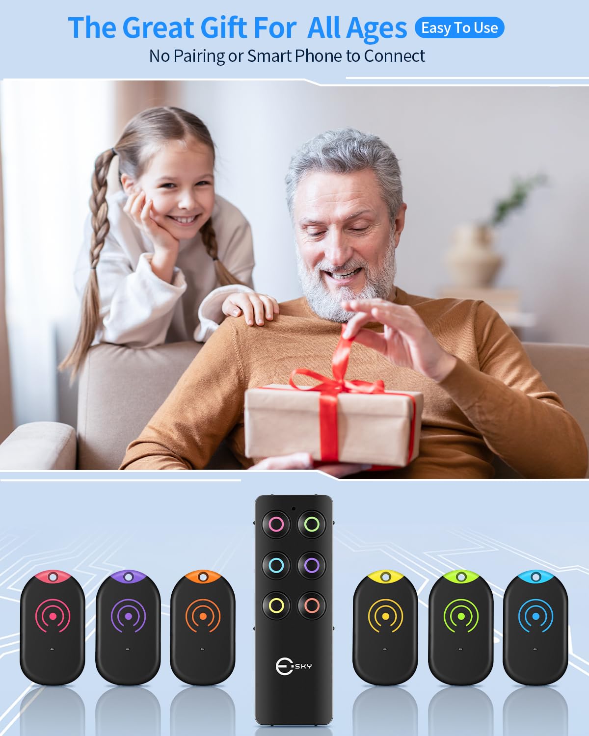 Esky Key Finder Locator with Sound, Stick-on TV Remote Control Finder, Item Locator Tags with 85dB Noise Sound 6 Receivers, Wallet Tracker Key Finders for Finding Keys, Remote Gift Idea