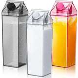 Remerry 3 Pcs Milk Carton Water Bottle Square Plastic Coffee Portable Reusable Milk Carton Cup Leakproof Juice Bottle