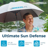 Original Mister Breeze, Sun Umbrella with Fan and Mister, Umbrella Mister with Built-in Fan for Festivals, Beach and More, Blocks Harmful Sun Rays, Mist bottle included, Silver