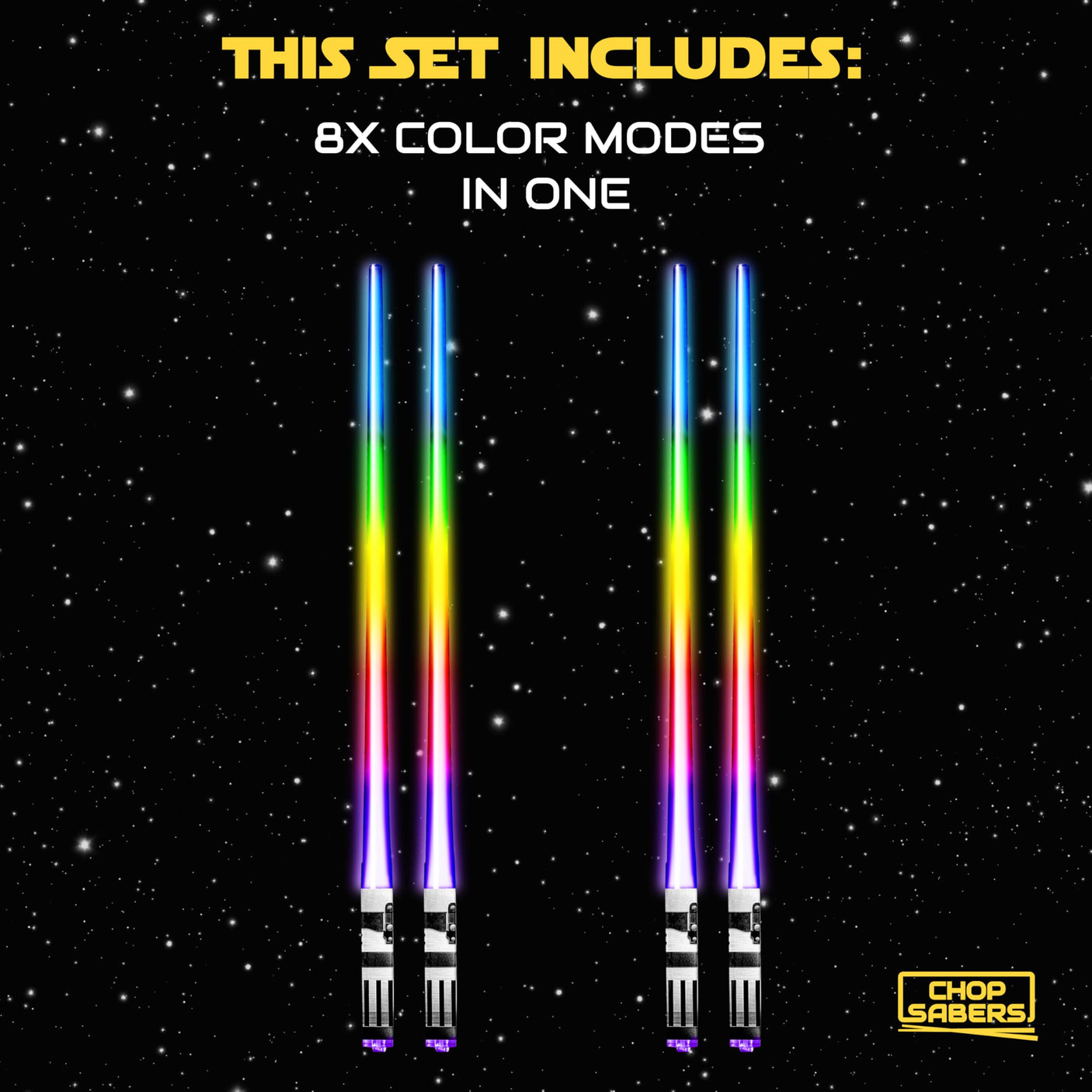 LIGHTSABER CHOPSTICKS LIGHT UP STAR WARS LED Glowing Light Saber Chop Sticks REUSABLE Sushi Lightup Sabers Bright LEDs - 8 Color Modes - 2 Pairs