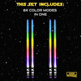 LIGHTSABER CHOPSTICKS LIGHT UP STAR WARS LED Glowing Light Saber Chop Sticks REUSABLE Sushi Lightup Sabers Bright LEDs - 8 Color Modes - 2 Pairs