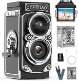 CHUZHAO Digital Camera Retro, Portable TLR Style Twin-Lens Vintage Camera, 12MP Autofocus 1080P FHD Point and Shoot Pocket Vlogging Retro Digital Cameras with16 GB Card for Beginners Teens Boys Girls