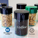 1LB Patented Airtight Multi-use Vacuum Works as Smell Proof Ground Coffee Bean Containers. Black Cap and Body, 1.85-Liter/1.6-Quart