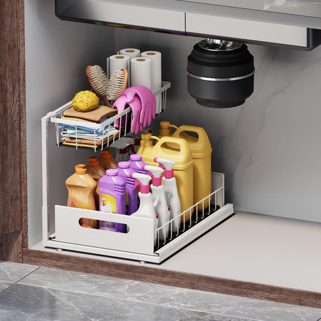 Under Sink Organizers and Storage 2 Tier Slide Out Kitchen Cabinet Organizer Sturdy Metal Bathroom Storage (Black, 1 Pack)