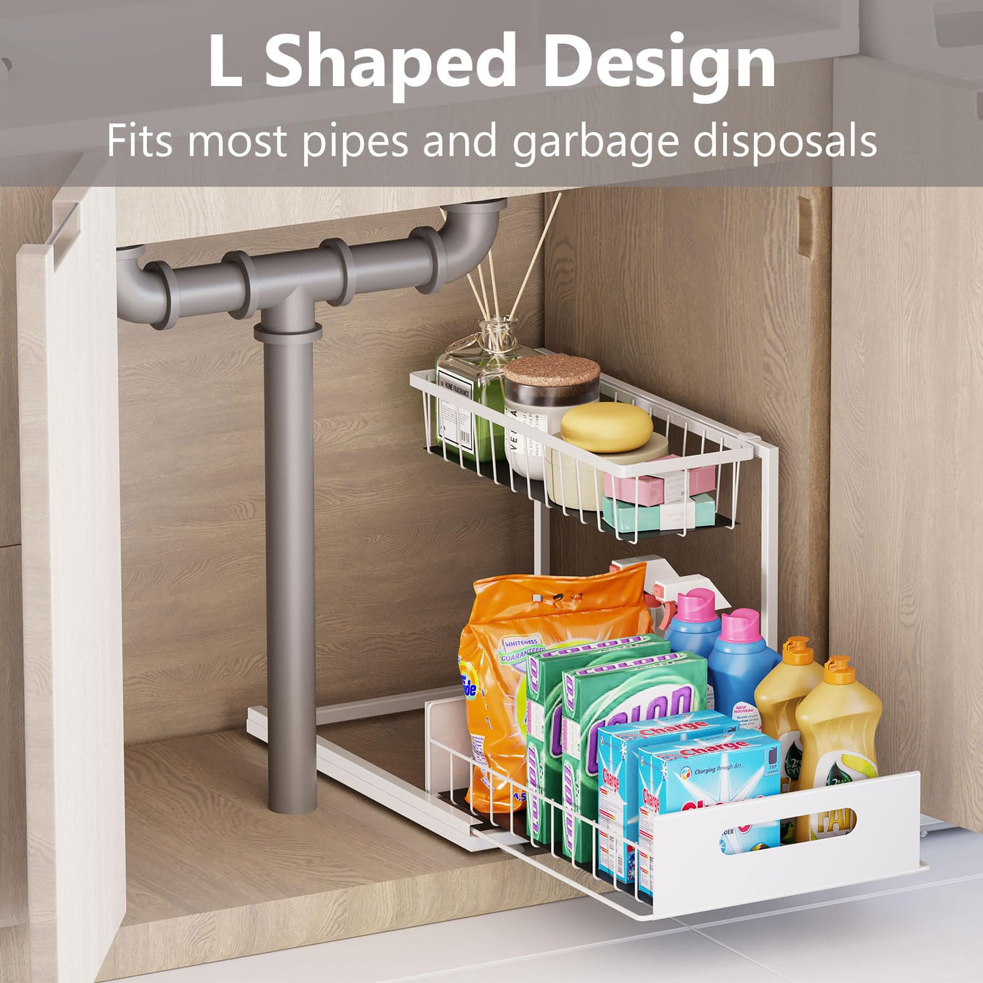 Under Sink Organizers and Storage 2 Tier Slide Out Kitchen Cabinet Organizer Sturdy Metal Bathroom Storage (Black, 1 Pack)
