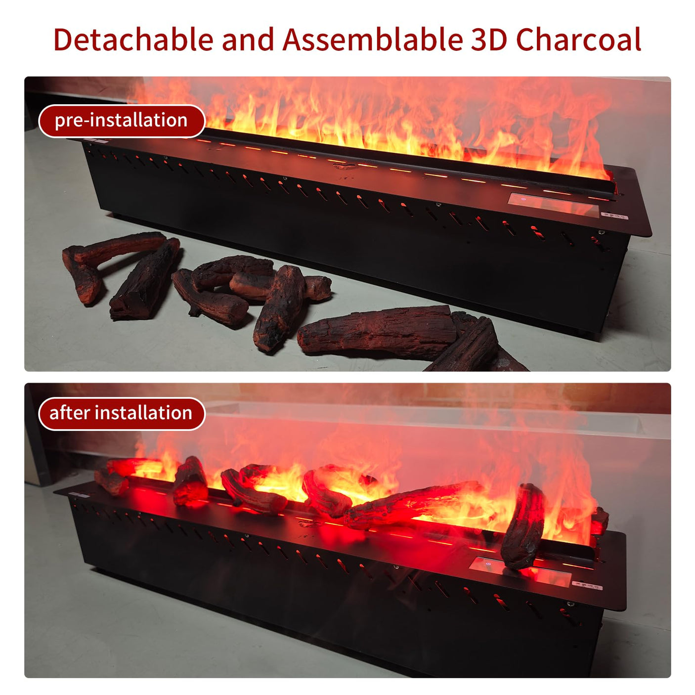 36 inch Water Vapor Fireplace 3D Atomizing Fireplace Recessed Electric Fireplace Remote Control with Timer Touch Simulation Flame Touch Flame Multiple Colors and Flame Adjustment