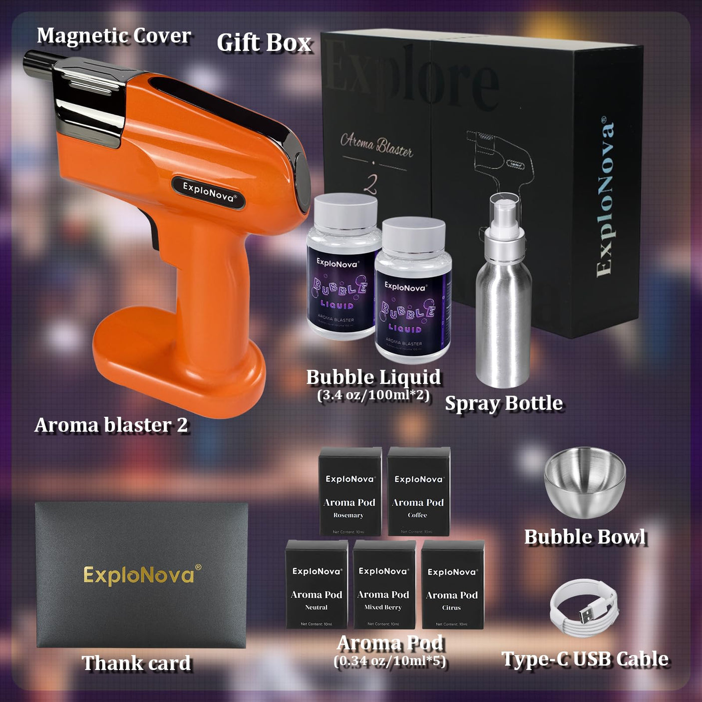 Cocktail Bubble Smoke Gun with 5 Flavour Aroma Pods and Edible Bubbles, Electric Bubble Smoke Machine, Food Drink Decor Perfect for Bar, Party and Home, Gift for Engagement & Birthday
