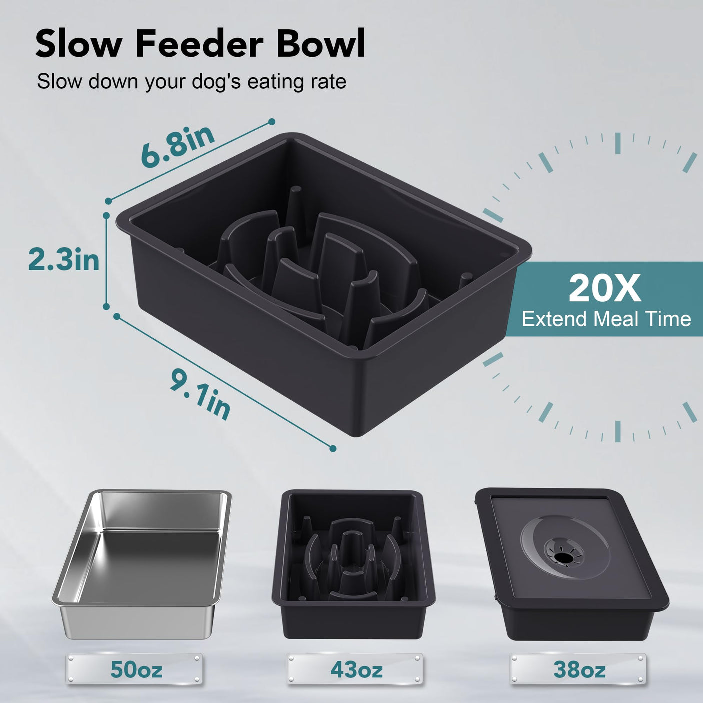 UPSKY 2-in-1 Elevated Dog Bowls Slow Feeder, 4 Height Adjustable Raised Bowls Stand, No Spill Dog Water Bowls, Anti-Slip Food and Water Bowl for Small Medium Dogs(Not Include Stainless Steel Bowl)