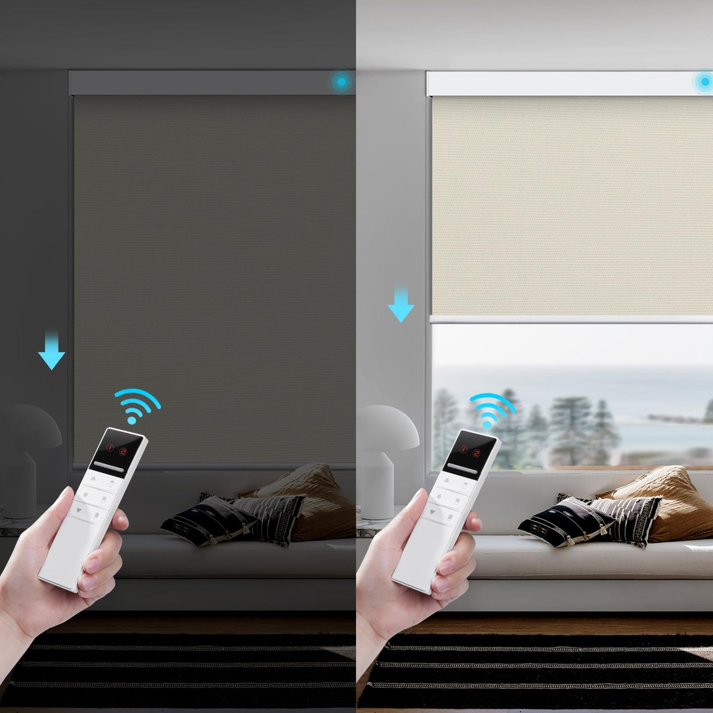 Motorized Smart Blind for Window with Remote Control, Automatic Blackout Roller Shade Customizable Size,with Valance Child Safety Rechargeable Battery Blinds (Full Blackout Black)