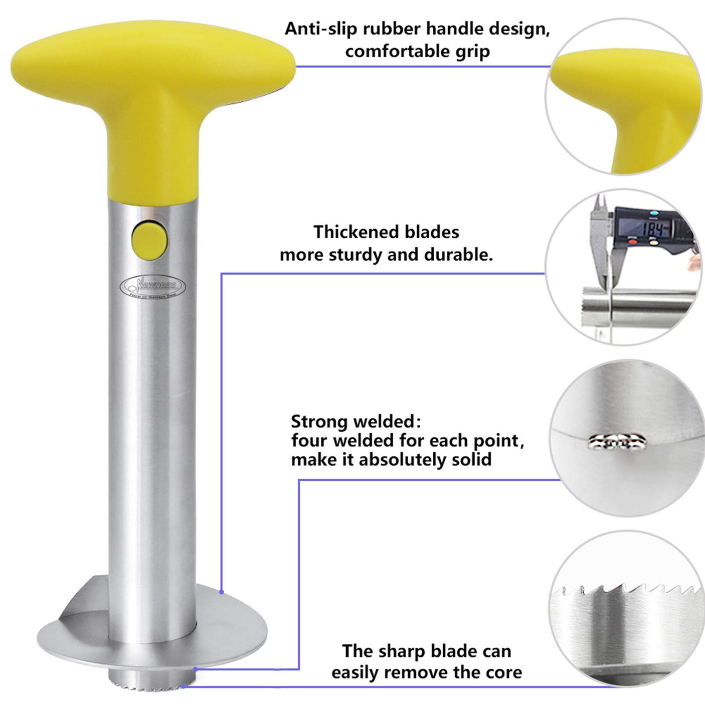 Pineapple Corer, [Upgraded, Reinforced, Thicker Blade] Newness Premium Pineapple Corer Remover (Black)