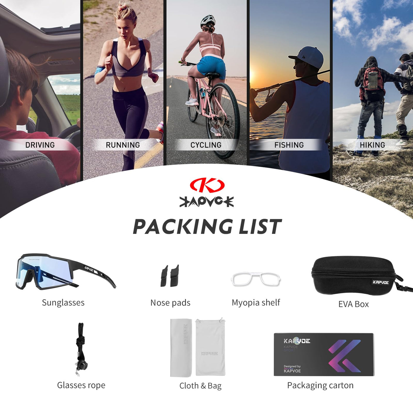 KAPVOE Photochromic Cycling Glasses MTB Clear Mountain Bike Transition Bicycle Sunglasses for Men Women - K9022