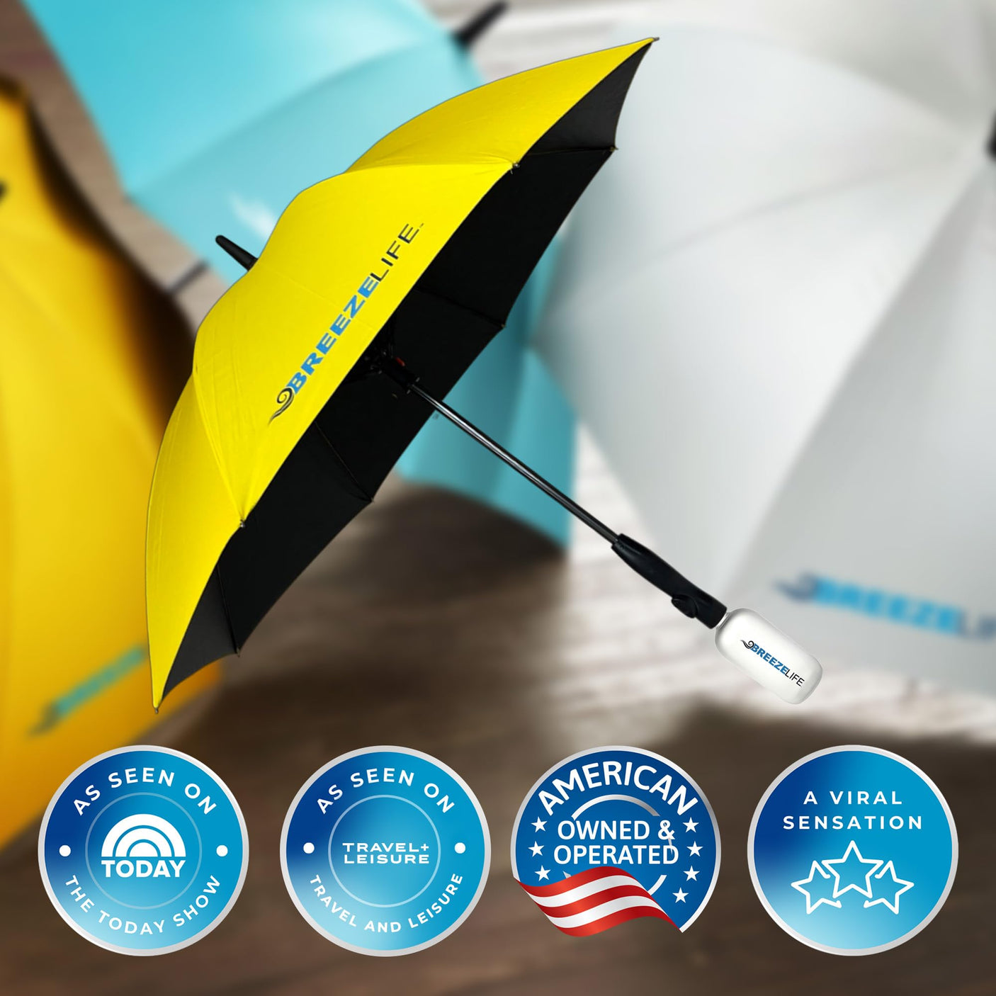 Original Mister Breeze, Sun Umbrella with Fan and Mister, Umbrella Mister with Built-in Fan for Festivals, Beach and More, Blocks Harmful Sun Rays, Mist bottle included, Silver