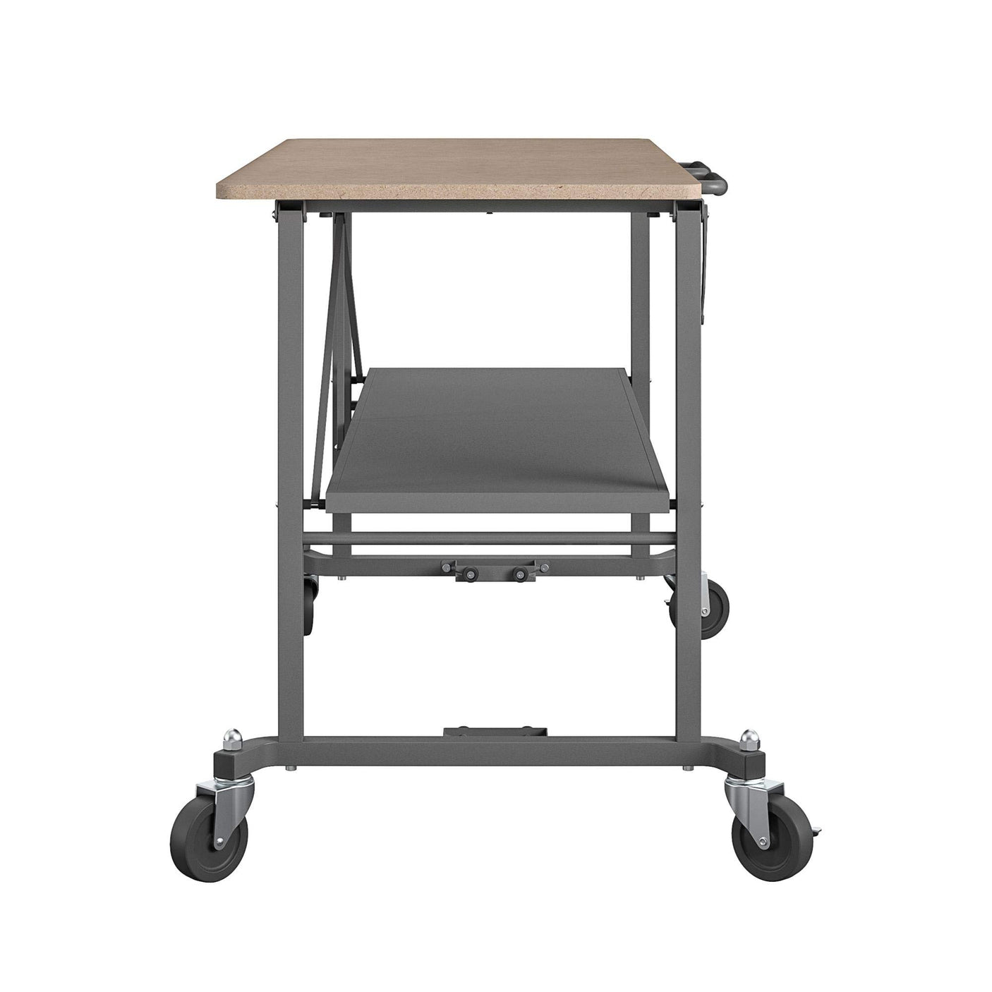 COSCO SmartFold Butcher Block Portable Workbench / Folding Utility Table (Hardwood Top, 700LB Total Weight Capacity, Locking Casters, Gray Steel Frame, 1 Pack)