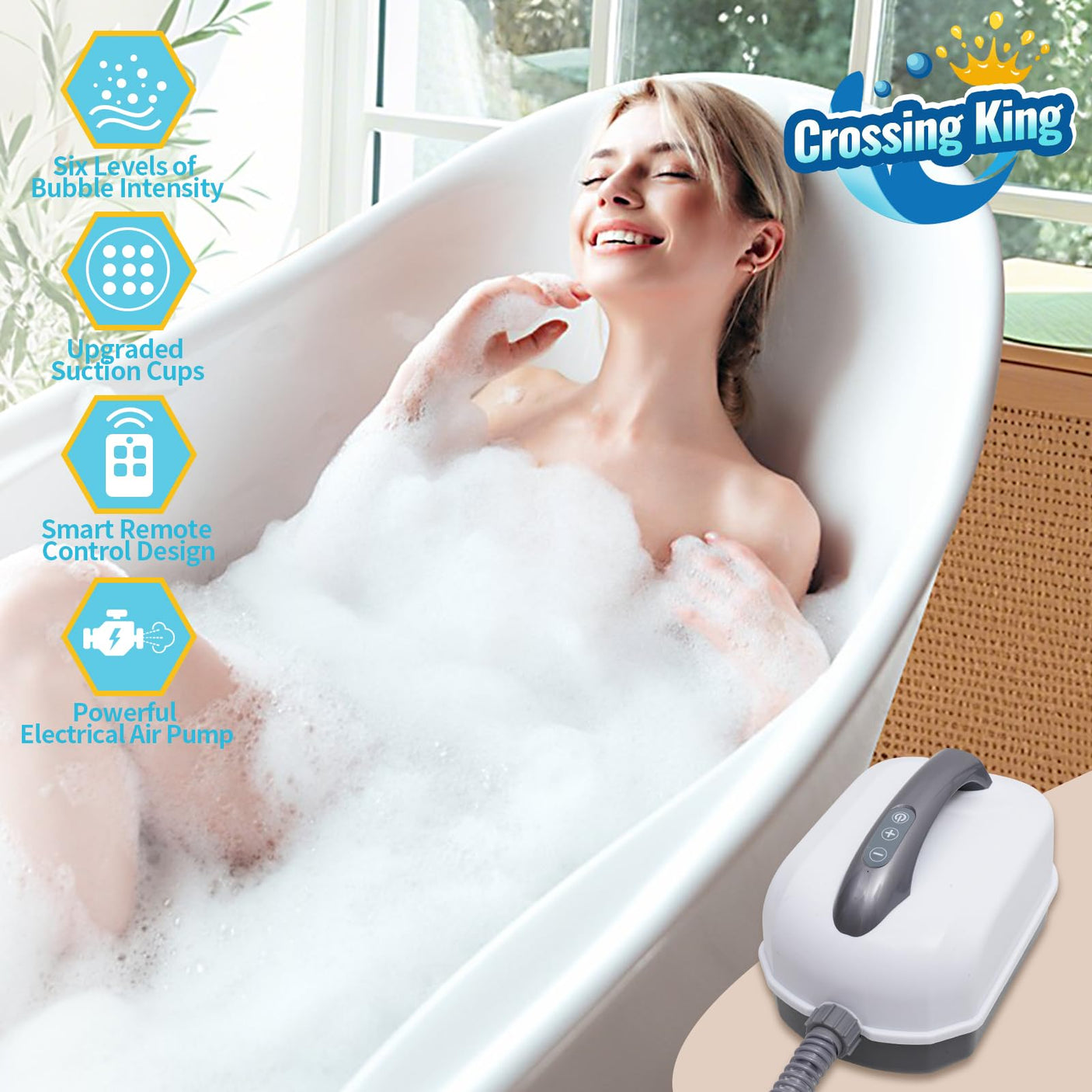 Bubble Bath Mat Tub Spa Massager, Portable Spa Bubble Bath Massager with Upgraded Powerful Suction Cup, Electric Air Pump, Pillow and Remote Control for Relaxation 45 * 17in (Grey)