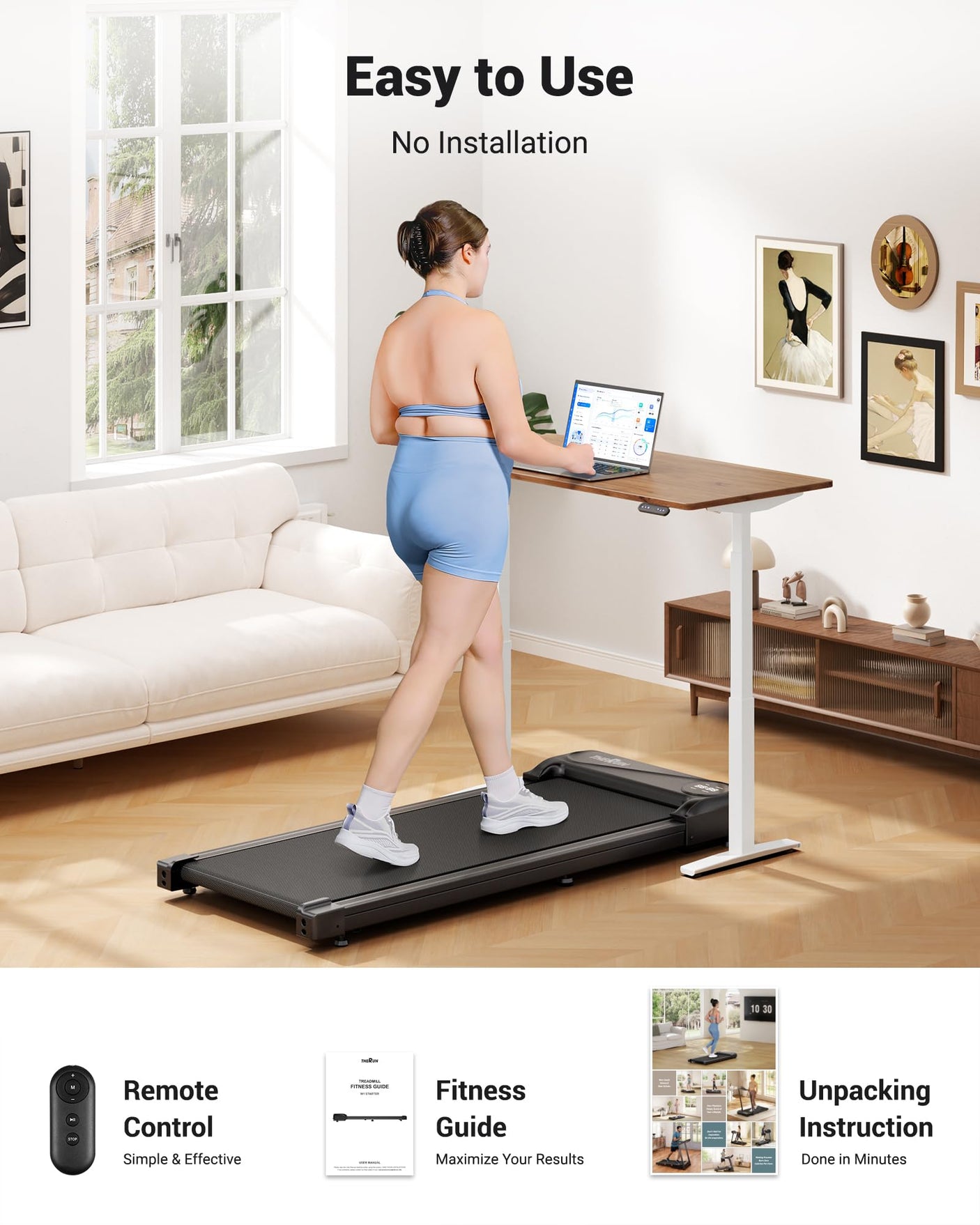 THERUN Walking Pad Treadmill Under Desk, Portable Mini Treadmill for Home/Office, Walking Pad Machine with 2.5HP and 265 lbs Weight Capacity Remote Control LED Display
