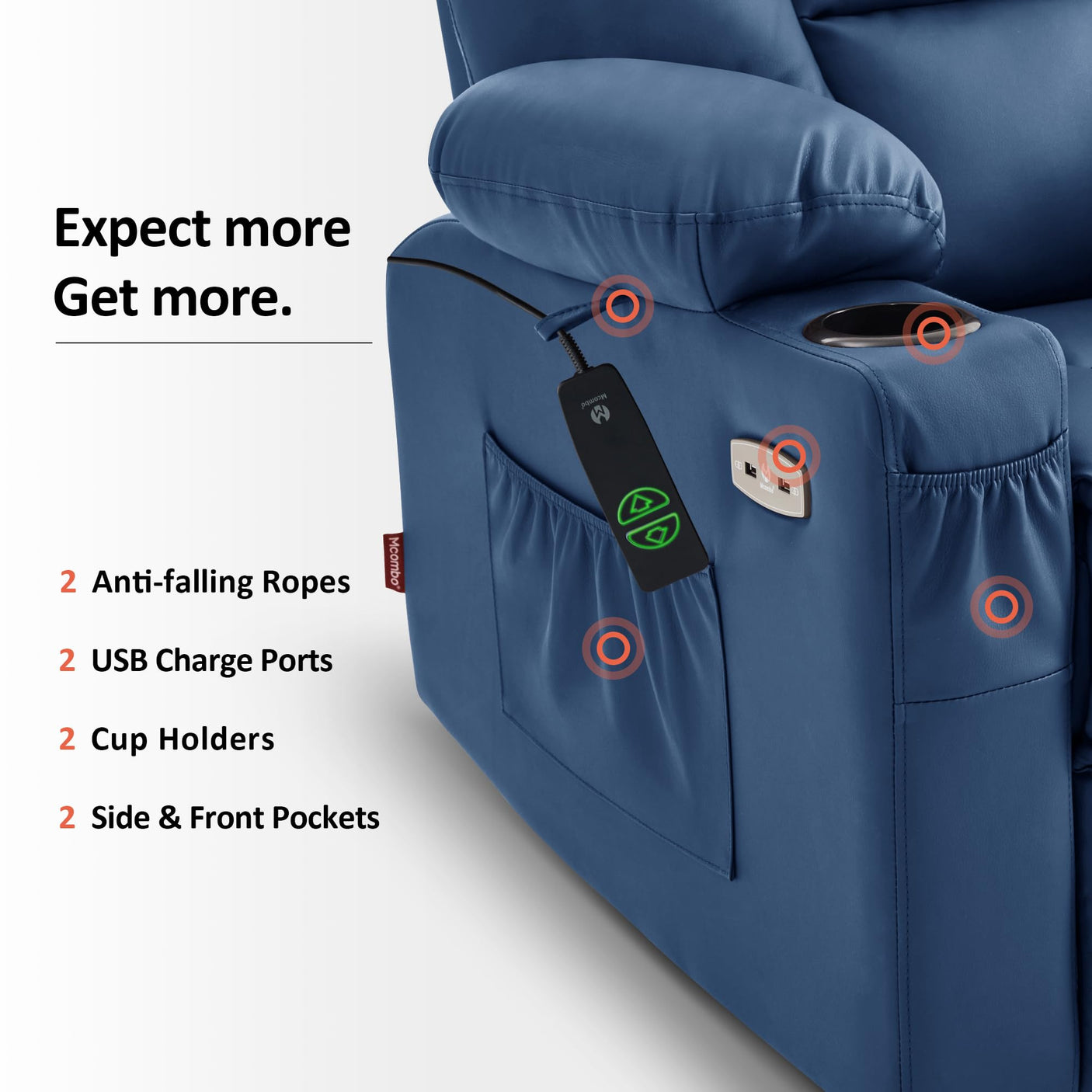 MCombo Power Lift Recliner Chair for Elderly, Lift Chair with Heat and Massage, USB Ports, Cup Holders, Faux Leather 7519 (Medium, Dark Brown)