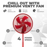 VENTY Original Portable Fan - Wireless Battery Operated Fan With 4 Speeds, LED Lighting, Carry Case & Remote Control - Premium Travel Rechargeable Fan & Power Bank With USB & USB-C Ports (Black)