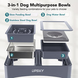 UPSKY 2-in-1 Elevated Dog Bowls Slow Feeder, 4 Height Adjustable Raised Bowls Stand, No Spill Dog Water Bowls, Anti-Slip Food and Water Bowl for Small Medium Dogs(Not Include Stainless Steel Bowl)