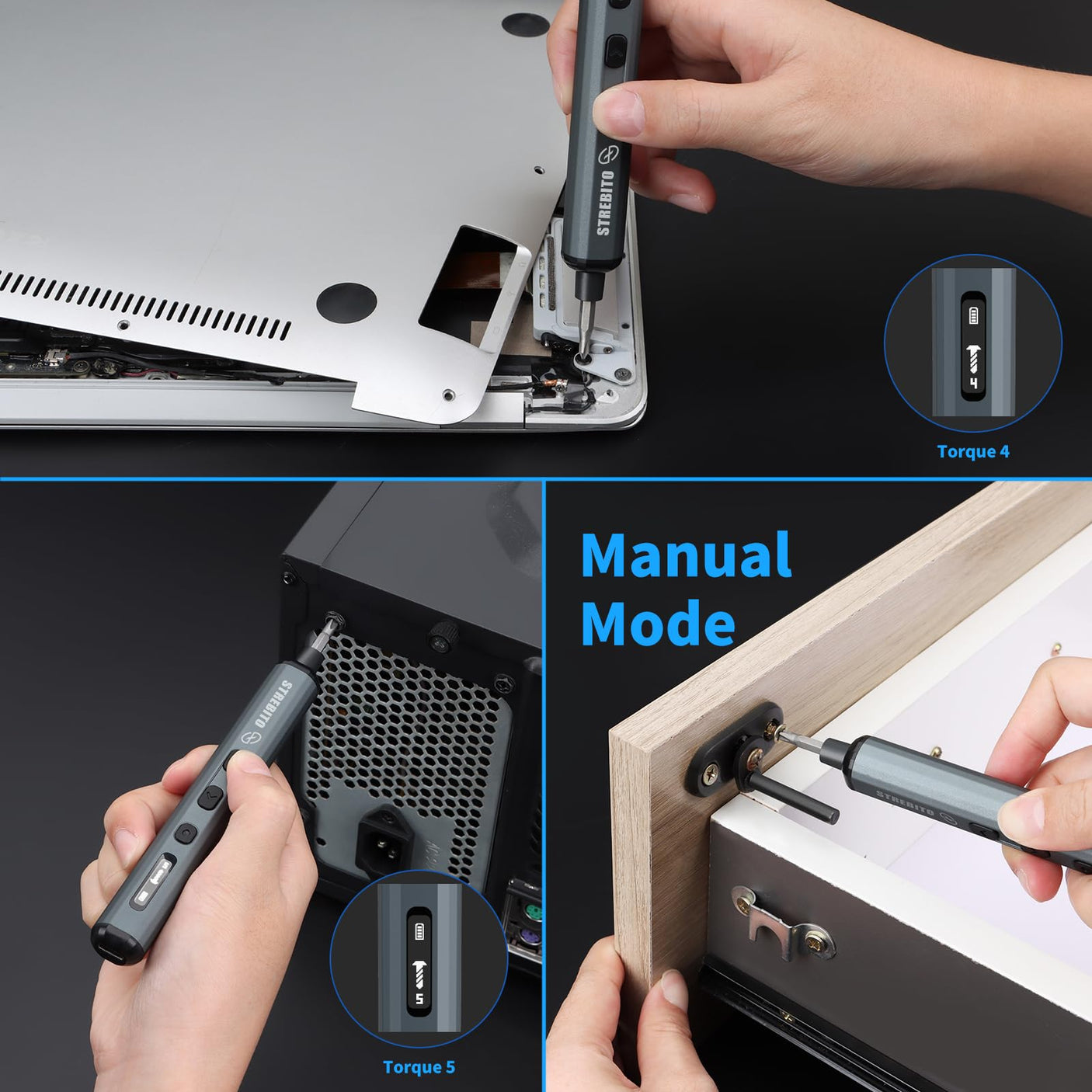 STREBITO Mini Electric Screwdriver Set, 70 in 1 Small Electric Screwdriver Cordless - 64 S2 Preicison Bits, 5 Torque Settings, 4 LED Lights, Mini Power Screwdriver Repair Tool Kit for PC RC Electronic
