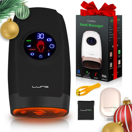 Lunix LX3 Cordless Electric Hand Massager with Compression, 6 Levels Pressure Point Therapy Massager for Arthritis, Pain Relief, Carpal Tunnel and Finger Numbness, Shiatsu Massage Machine with Heat